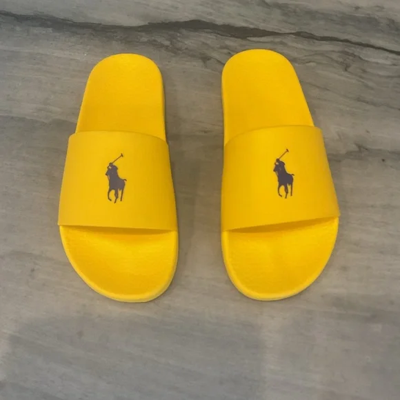 Polo by Ralph Lauren Yellow Slide Sandal with Navy Pony - Picture 2 of 9